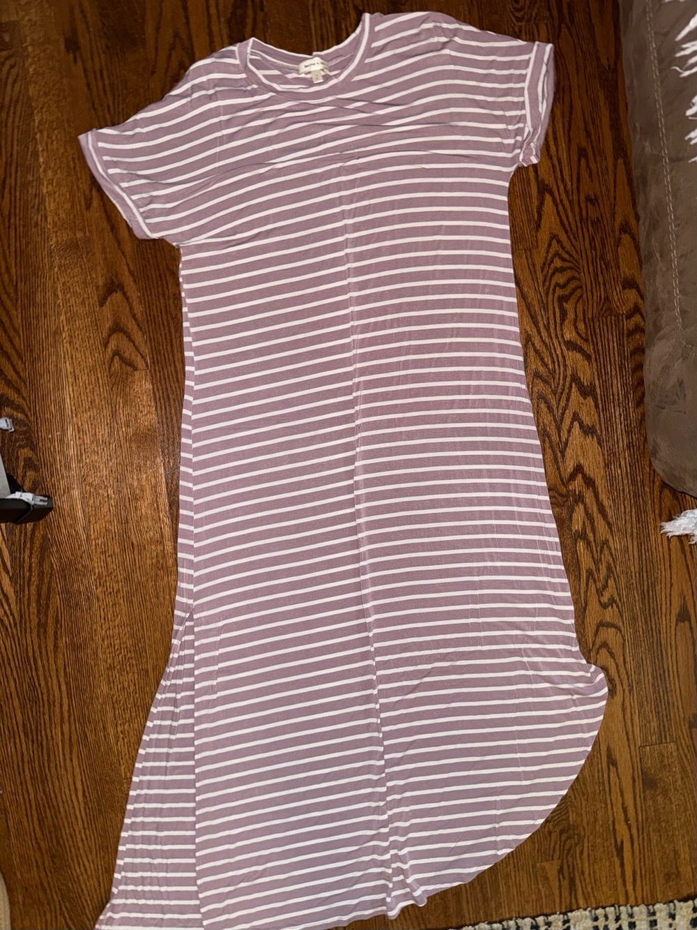 Striped Lavender and White Midi Dress - Casual Tee Style